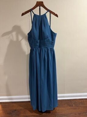 Teal Blue Spaghetti Strap Chiffon Maxi Dress (Size 8)